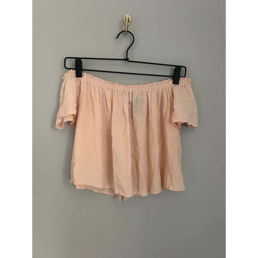 Forever 21 Pink Off Shoulder Blouse Top Ruffle Button Detail Size Medium